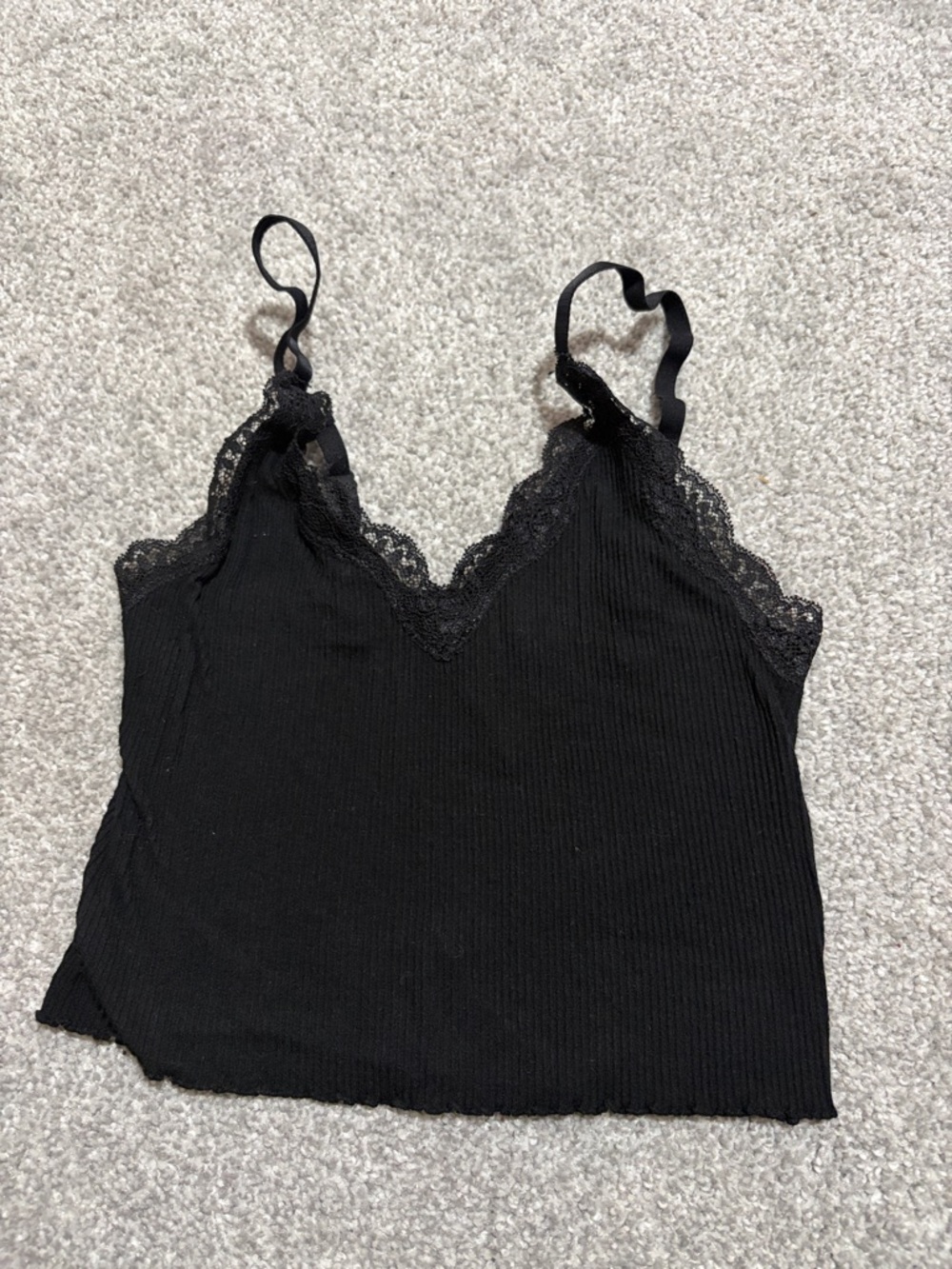 Black Lace-Trim Ribbed Camisole
